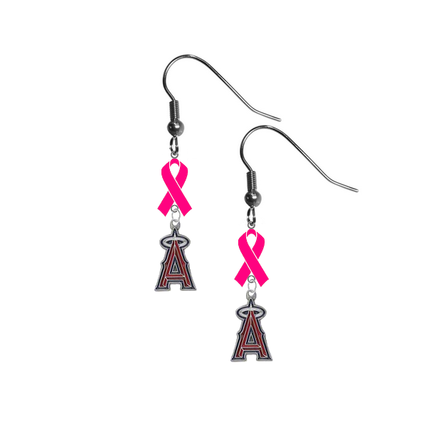 Anaheim Angels MLB Breast Cancer Awareness Pink Ribbon Dangle Earrings