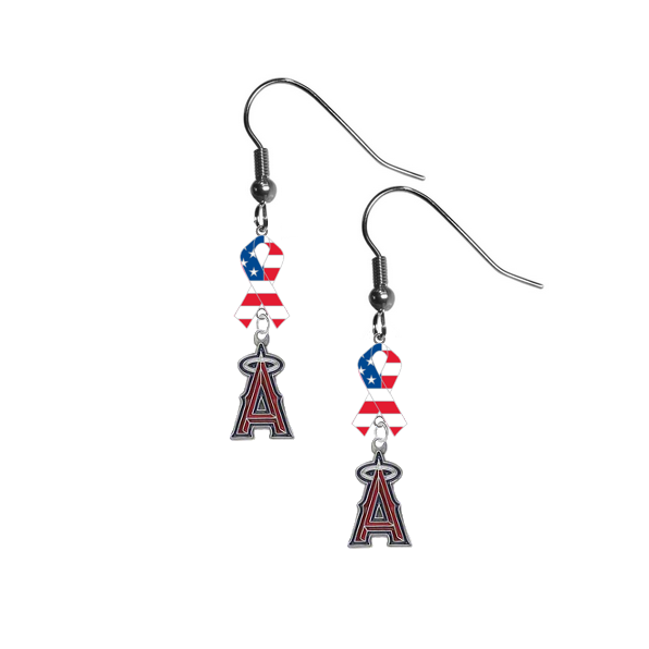 Los Angeles Angels MLB USA American Flag Ribbon Dangle Earrings