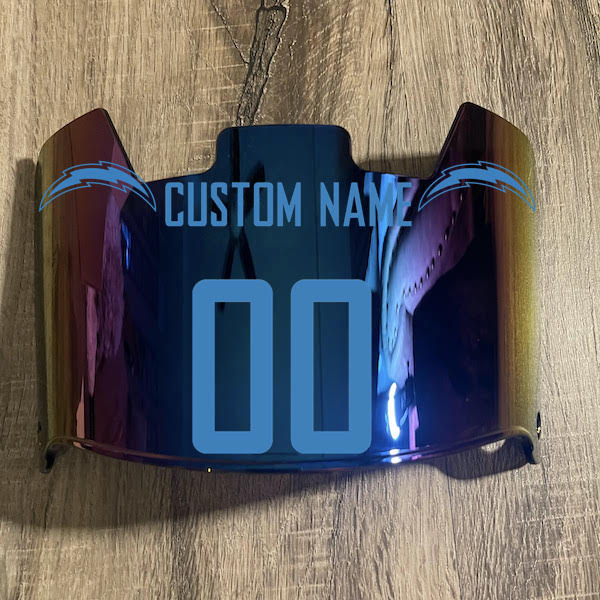Los Angeles Chargers Custom Name & Number Full Size Football Helmet Visor Shield Blue Iridium Mirror w/ Clips - Light Blue