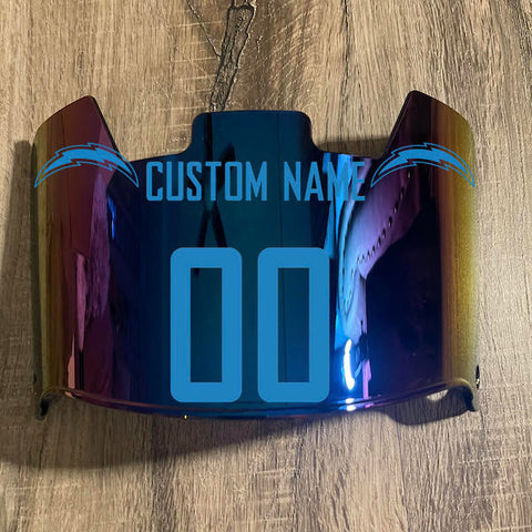 Los Angeles Chargers Custom Name & Number Full Size Football Helmet Visor Shield Blue Iridium Mirror w/ Clips - Light Blue