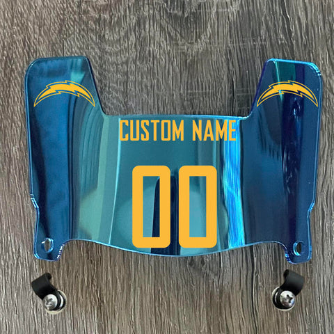 Los Angeles Chargers Custom Name & Number Mini Football Helmet Visor Shield Light Blue Chrome Mirror w/ Clips - Yellow