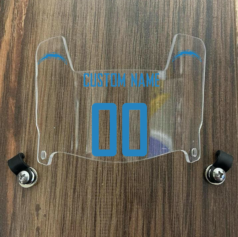 Los Angeles Chargers Custom Name & Number Mini Football Helmet Visor Shield Clear w/ Clips - Light Blue