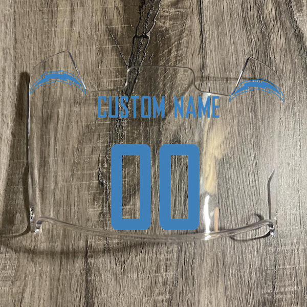 Los Angeles Chargers Custom Name & Number Full Size Football Helmet Visor Shield Clear w/ Clips - LIGHT BLUE
