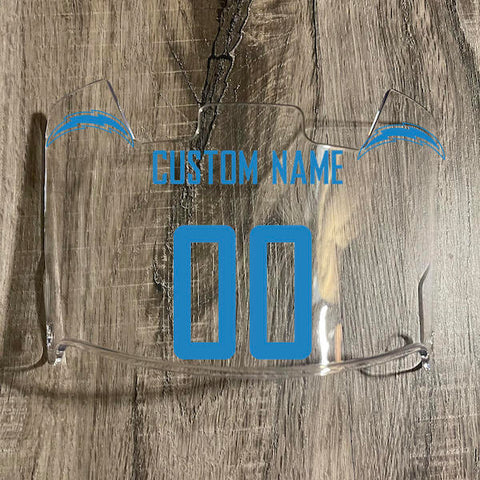 Los Angeles Chargers Custom Name & Number Full Size Football Helmet Visor Shield Clear w/ Clips - LIGHT BLUE