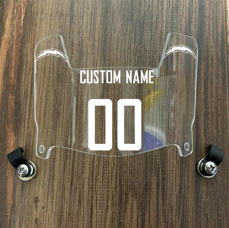 Los Angeles Chargers Custom Name & Number Mini Football Helmet Visor Shield Clear w/ Clips - WHITE
