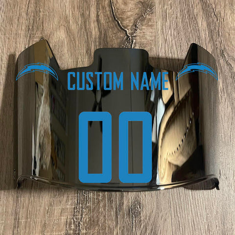 Los Angeles Chargers Custom Name & Number Full Size Football Helmet Visor Shield Silver Chrome Mirror w/ Clips - Light Blue