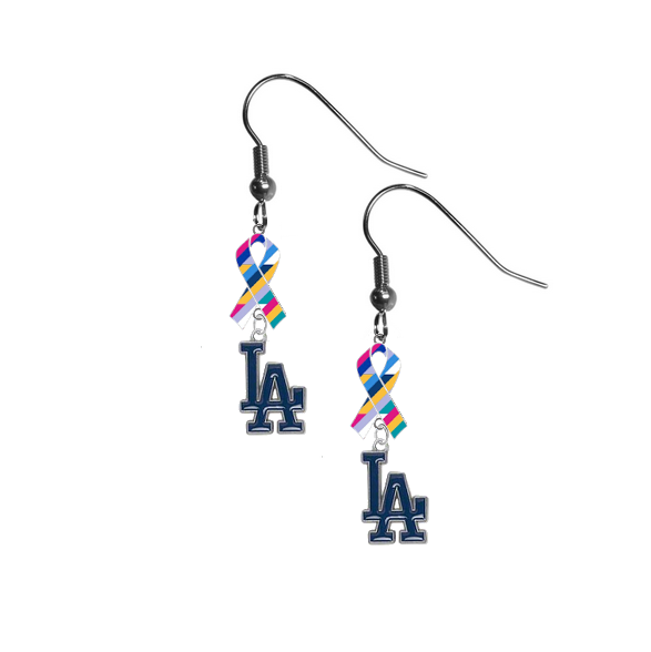 Los Angeles Dodgers MLB Crucial Catch Cancer Awareness Ribbon Dangle Earrings