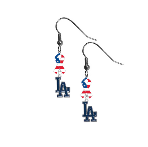 Los Angeles Dodgers MLB USA American Flag Ribbon Dangle Earrings