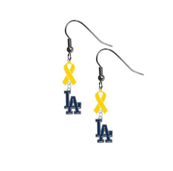 Los Angeles Dodgers MLB Childhood Cancer Awareness Yellow Ribbon Dangle Earrings