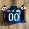 Los Angeles Rams Custom Name & Number Full Size Football Helmet Visor Shield Blue Iridium Mirror w/ Clips - White