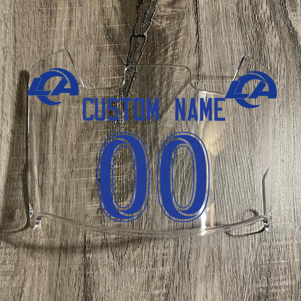 Los Angeles Rams Custom Name & Number Full Size Football Helmet Visor Shield Clear w/ Clips - Blue