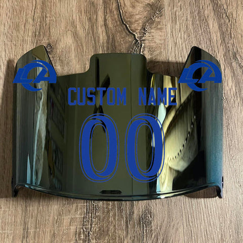 Los Angeles Rams Custom Name & Number Full Size Football Helmet Visor Shield Gold Iridium Mirror w/ Clips - Blue
