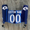 Los Angeles Rams Custom Name & Number Mini Football Helmet Visor Shield Blue Chrome Mirror w/ Clips - PICK LOGO COLORLos Angeles Rams Custom Name & Number Mini Football Helmet Visor Shield Blue Chrome Mirror w/ Clips - White