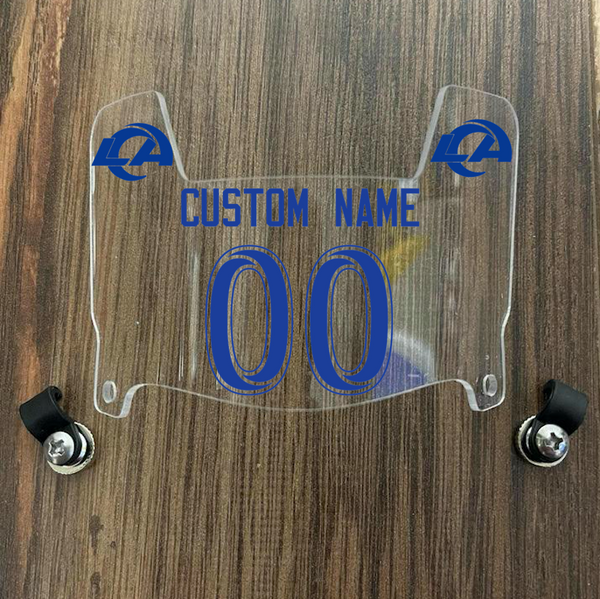 Los Angeles Rams Custom Name & Number Mini Football Helmet Visor Shield Clear w/ Clips - BLUE