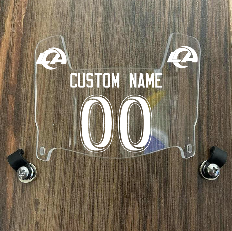 Los Angeles Rams Custom Name & Number Mini Football Helmet Visor Shield Clear w/ Clips - WHITE