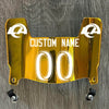 Los Angeles Rams Custom Name & Number Mini Football Helmet Visor Shield Gold Chrome Mirror w/ Clips - White