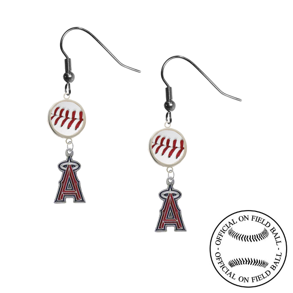 Anaheim Angels MLB Authentic Rawlings On Field Leather Baseball Dangle Earrings