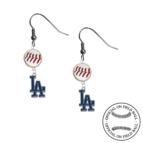 Los Angeles Dodgers MLB Authentic Rawlings On Field Leather Baseball Dangle Earrings