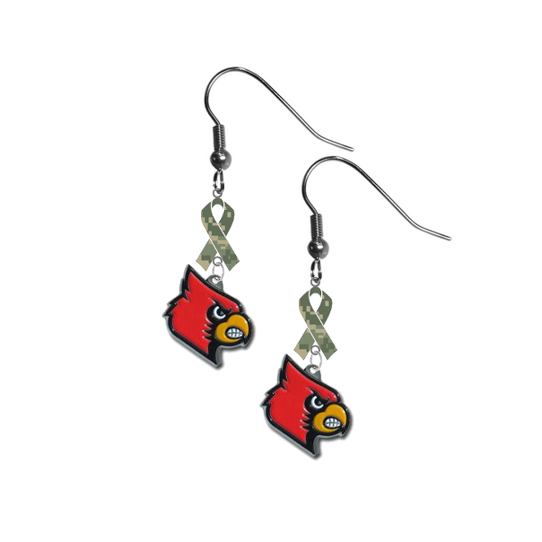 Louisville Cardinals Salute to Service Camouflage Camo Ribbon Dangle Earrings