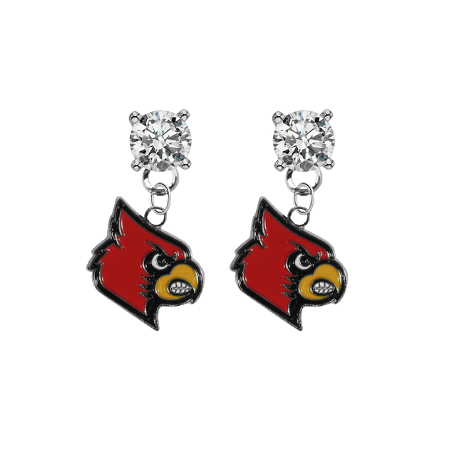 Louisville Cardinals CLEAR Swarovski Crystal Stud Rhinestone Earrings