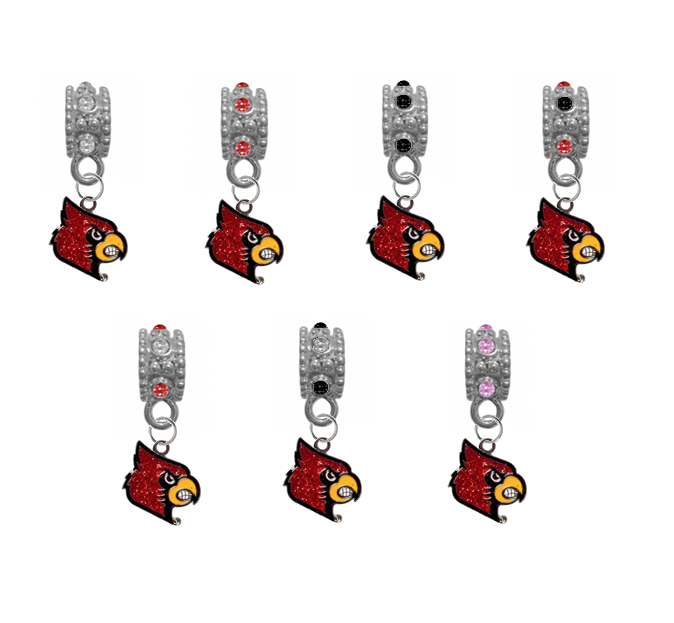 Louisville Cardinals Glitter NCAA Crystal Rhinestone European Bracelet Charm
