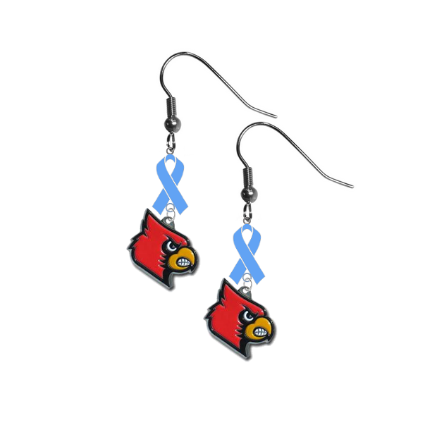 Louisville Cardinals Prostate Cancer Awareness Light Blue Ribbon Dangle Earrings