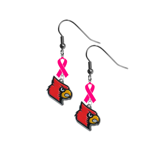 Louisville Cardinals Breast Cancer Awareness Hot Pink Ribbon Dangle Earrings