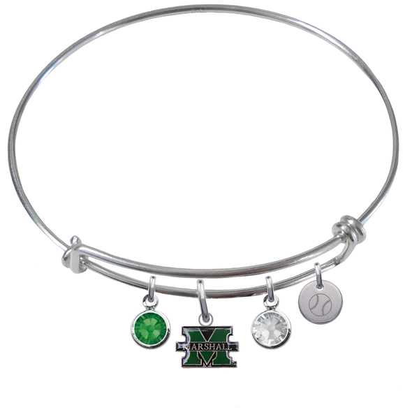 Marshall Thundering Herd Softball Expandable Wire Bangle Charm Bracelet