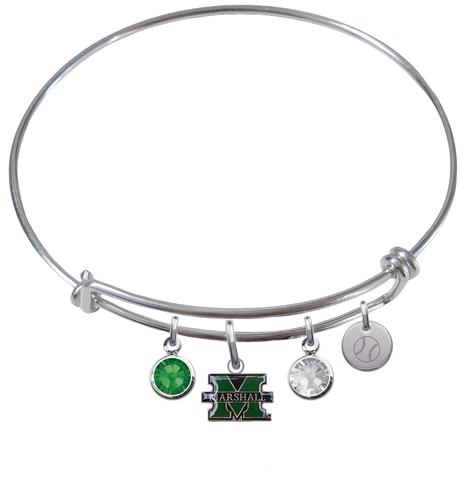 Marshall Thundering Herd Softball Expandable Wire Bangle Charm Bracelet
