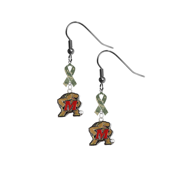 Maryland Terrapins Salute to Service Camouflage Camo Ribbon Dangle Earrings