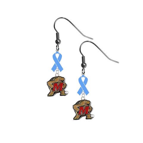 Maryland Terrapins Prostate Cancer Awareness Light Blue Ribbon Dangle Earrings