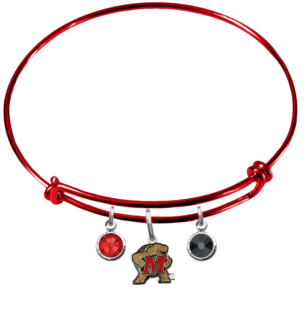 Maryland Terrapins RED Color Edition Expandable Wire Bangle Charm Bracelet