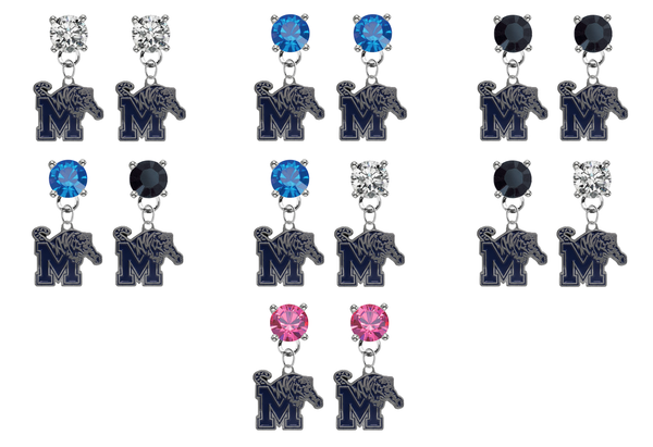 Memphis Tigers NCAA Swarovski Crystal Stud Rhinestone Earrings
