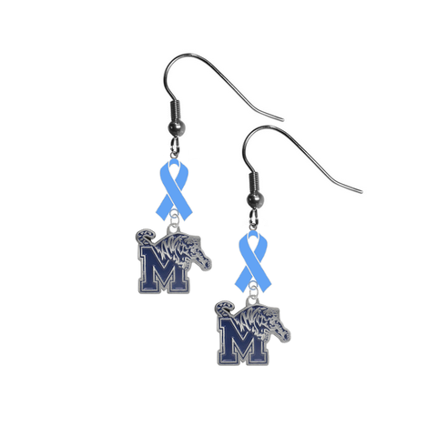 Memphis Tigers Prostate Cancer Awareness Light Blue Ribbon Dangle Earrings