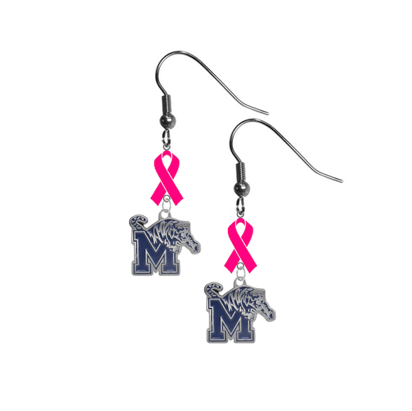 Memphis Tigers Breast Cancer Awareness Hot Pink Ribbon Dangle Earrings