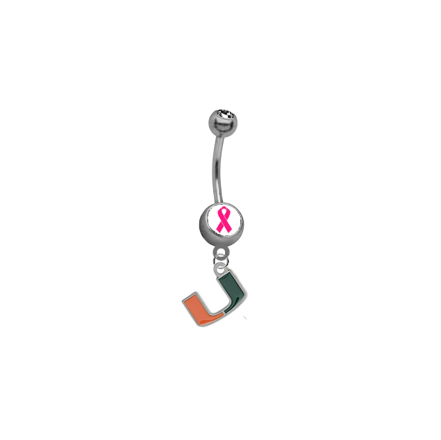 Miami Hurricanes Breast Cancer Awareness Belly Button Navel Ring