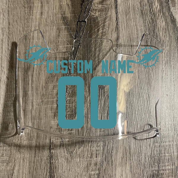 Miami Dolphins Custom Name & Number Full Size Football Helmet Visor Shield Clear w/ Clips - Aqua Green