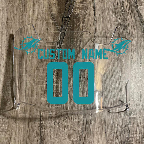 Miami Dolphins Custom Name & Number Full Size Football Helmet Visor Shield Clear w/ Clips - Aqua Green