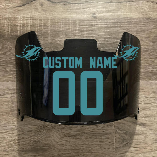 Miami Dolphins Custom Name & Number Full Size Football Helmet Visor Shield Black Dark Tint w/ Clips - Aqua Green