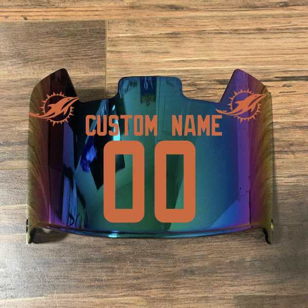 Miami Dolphins Custom Name & Number Full Size Football Helmet Visor Shield Green Iridium Mirror w/ Clips - Orange