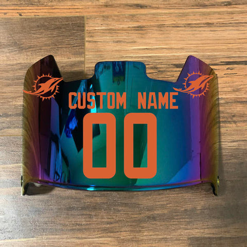 Miami Dolphins Custom Name & Number Full Size Football Helmet Visor Shield Green Iridium Mirror w/ Clips - Orange