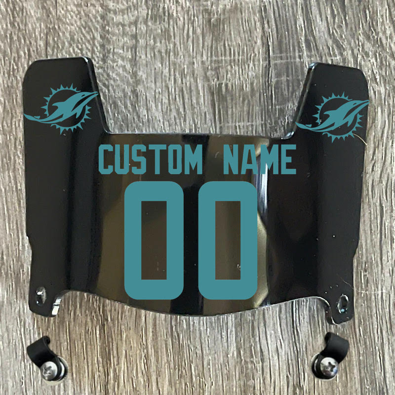 Miami Dolphins Custom Name & Number Mini Football Helmet Visor Shield Black Dark Tint w/ Clips - Aqua Green