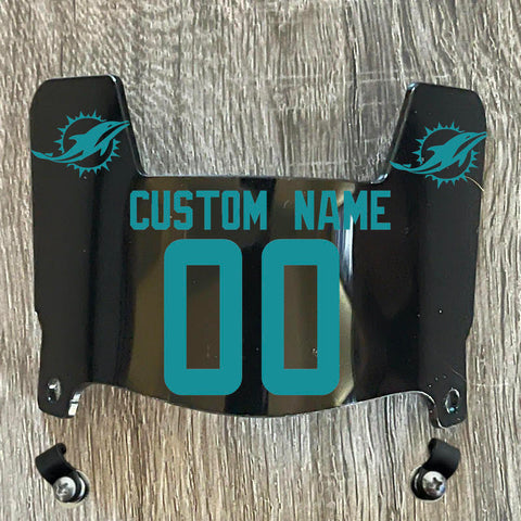 Miami Dolphins Custom Name & Number Mini Football Helmet Visor Shield Black Dark Tint w/ Clips - Aqua Green