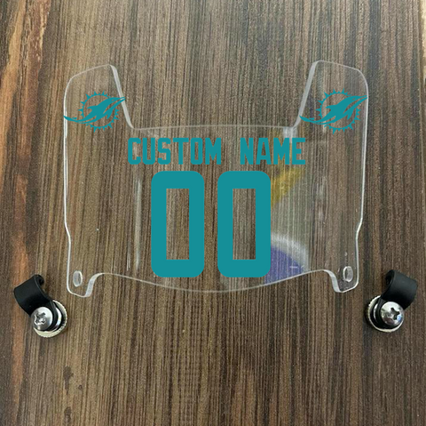 Miami Dolphins Custom Name & Number Mini Football Helmet Visor Shield Clear w/ Clips - Aqua Green