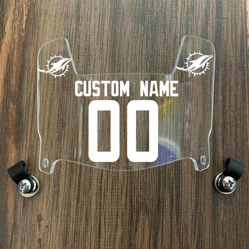 Miami Dolphins Custom Name & Number Mini Football Helmet Visor Shield Clear w/ Clips - White