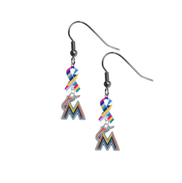 Miami Marlins MLB Crucial Catch Cancer Awareness Ribbon Dangle Earrings