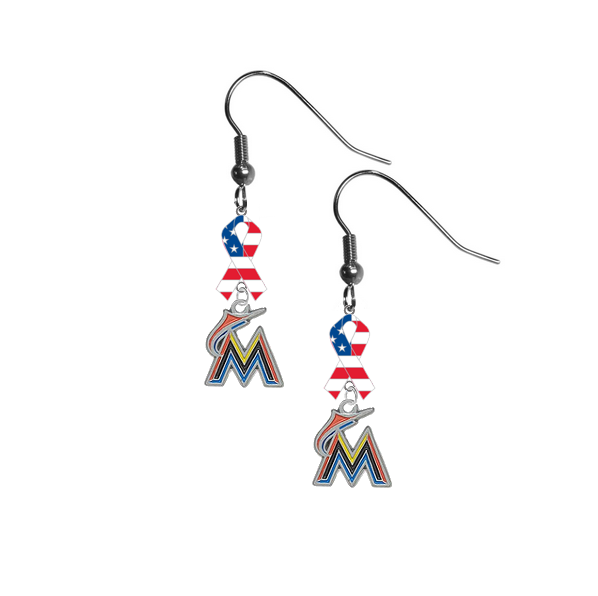 Miami Marlins MLB USA American Flag Ribbon Dangle Earrings