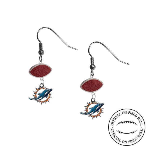 Miami Dolphins NFL Authentic Official On Field Leather Football Dangle Earrings