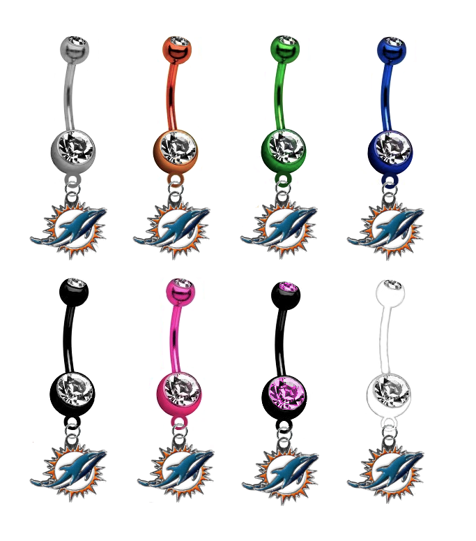 Miami Dolphins NFL Football Belly Button Navel Ring - Pick Your Color