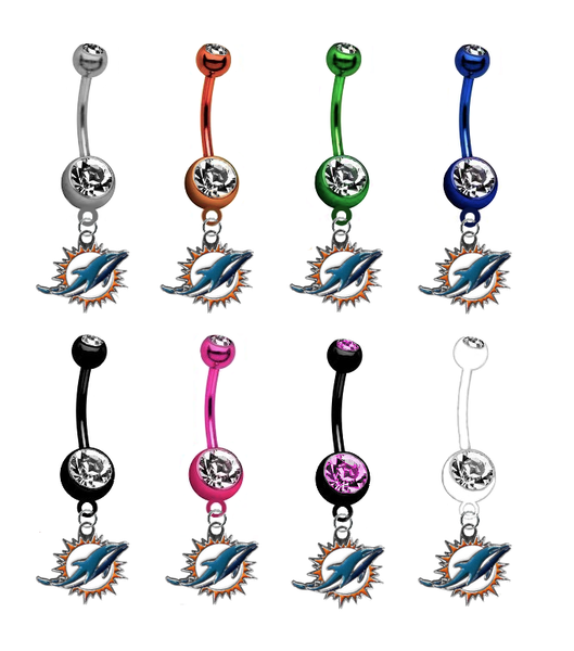 Miami Dolphins NFL Football Belly Button Navel Ring - Pick Your Color